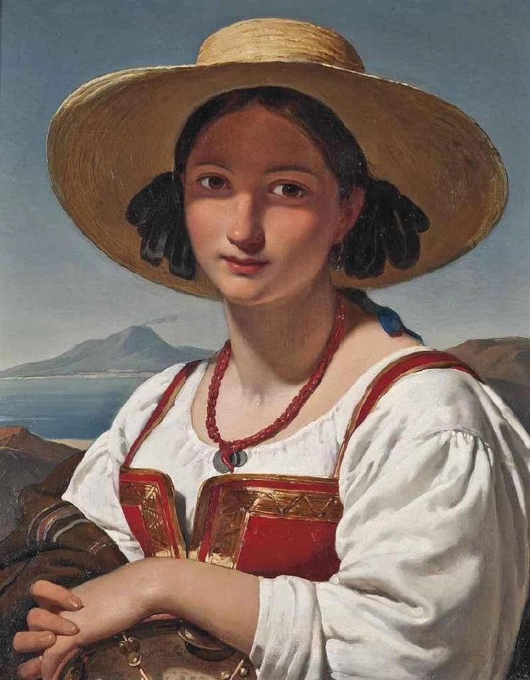 Una ragazza napoletana davanti al Vesuvio